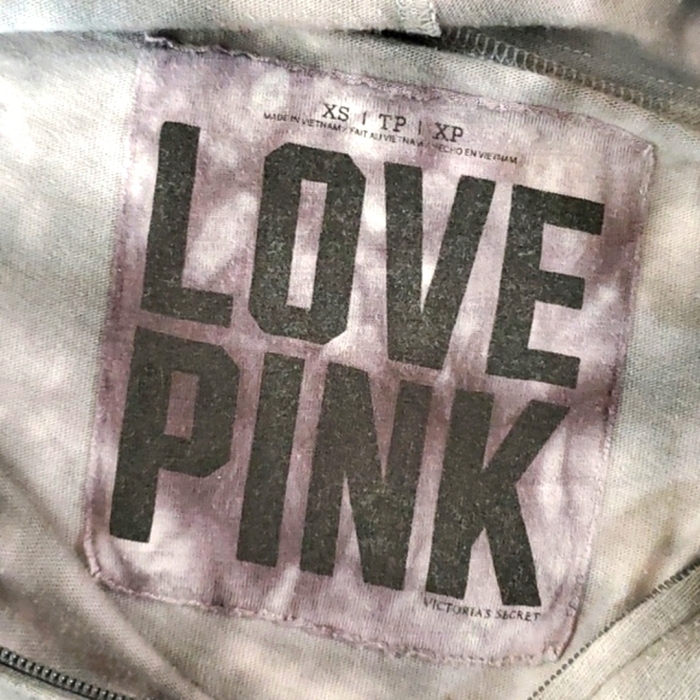 2012 Victoria's Secret PINK Gray & White Tie-Dye Full Zip Hoodie Womens Size XS - Picture 15 of 17